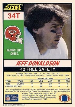 1990 Score Rookie & Traded #34T Jeff Donaldson Back