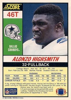 1990 Score Rookie & Traded #46T Alonzo Highsmith Back