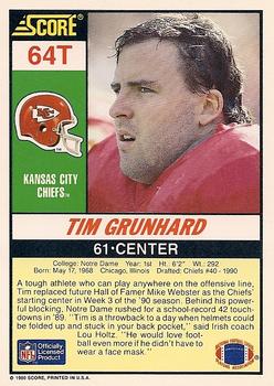 1990 Score Rookie & Traded #64T Tim Grunhard Back