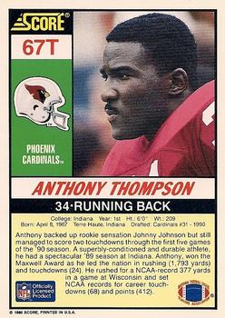 1990 Score Rookie & Traded #67T Anthony Thompson Back