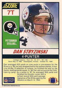 1990 Score Rookie & Traded #7T Dan Stryzinski Back