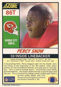 1990 Score Rookie & Traded #86T Percy Snow Back