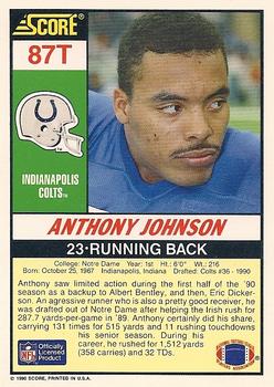 1990 Score Rookie & Traded #87T Anthony Johnson Back