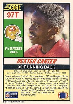 1990 Score Rookie & Traded #97T Dexter Carter Back