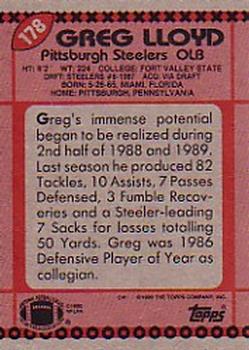 1990 Topps #178 Greg Lloyd Back