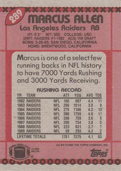 1990 Topps #289 Marcus Allen Back