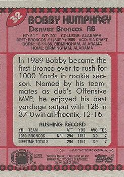 1990 Topps #32 Bobby Humphrey Back