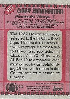 1990 Topps #107 Gary Zimmerman Back