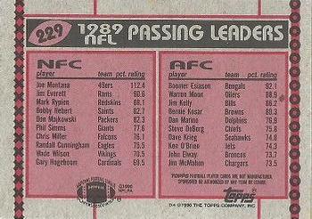 1990 Topps #229 1989 Passing Leaders (Joe Montana / Boomer Esiason) Back