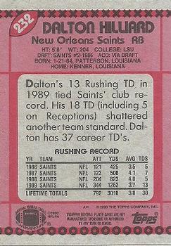 1990 Topps #232 Dalton Hilliard Back