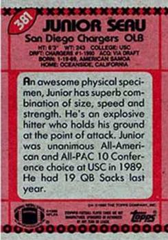 1990 Topps #381 Junior Seau Back