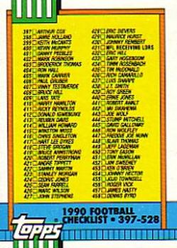 1990 Topps #500 Checklist: 397-528 Front