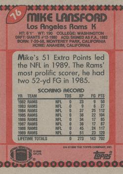 1990 Topps #76 Mike Lansford Back