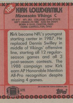 1990 Topps #102 Kirk Lowdermilk Back