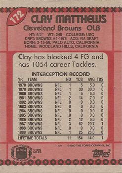 1990 Topps #172 Clay Matthews Back