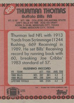1990 Topps #206 Thurman Thomas Back