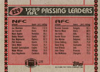 1990 Topps #229 1989 Passing Leaders (Joe Montana / Boomer Esiason) Back