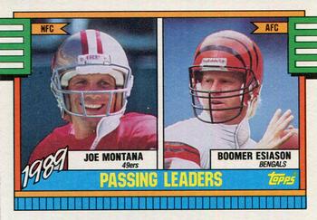 1990 Topps #229 1989 Passing Leaders (Joe Montana / Boomer Esiason) Front