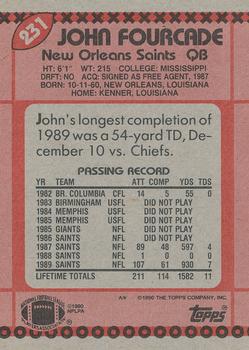 1990 Topps #231 John Fourcade Back