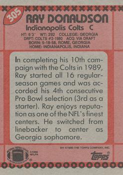 1990 Topps #305 Ray Donaldson Back