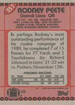1990 Topps #351 Rodney Peete Back