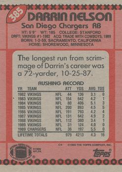 1990 Topps #385 Darrin Nelson Back
