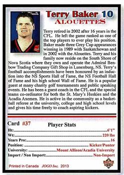 2013 JOGO CFL Alumni Series 2 #37 Terry Baker Back