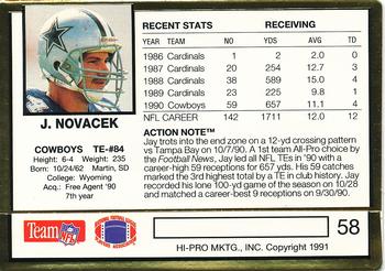 1991 Action Packed #58 Jay Novacek Back