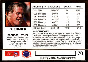 1991 Action Packed #70 Greg Kragen Back