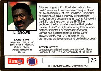 1991 Action Packed #72 Lomas Brown Back