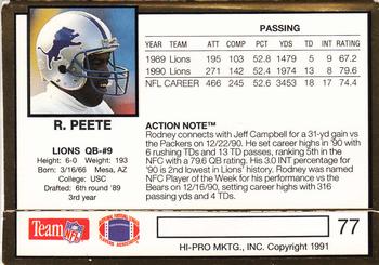 1991 Action Packed #77 Rodney Peete Back