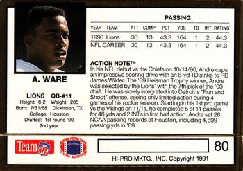 1991 Action Packed #80 Andre Ware Back