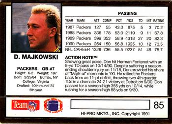 1991 Action Packed #85 Don Majkowski Back