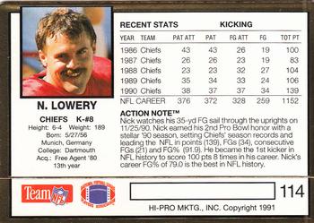 1991 Action Packed #114 Nick Lowery Back