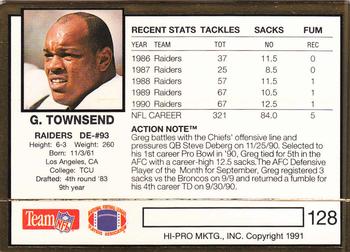 1991 Action Packed #128 Greg Townsend Back