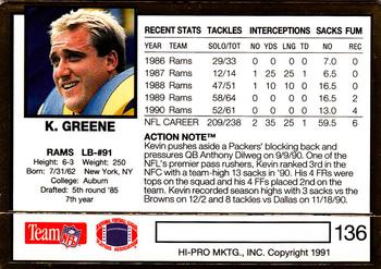 1991 Action Packed #136 Kevin Greene Back