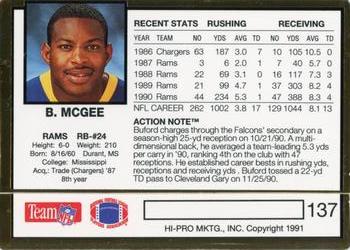 1991 Action Packed #137 Buford McGee Back