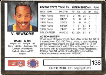 1991 Action Packed #138 Vince Newsome Back