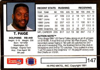 1991 Action Packed #147 Tony Paige Back