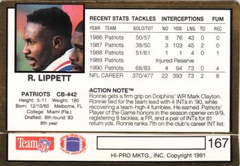 1991 Action Packed #167 Ronnie Lippett Back