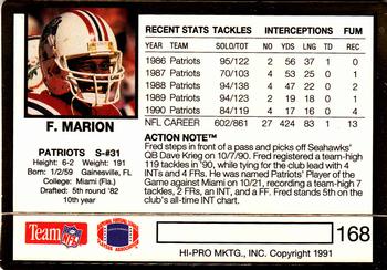1991 Action Packed #168 Fred Marion Back