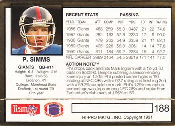 1991 Action Packed #188 Phil Simms Back