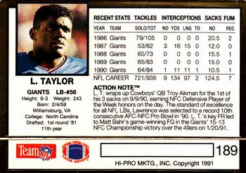 1991 Action Packed #189 Lawrence Taylor Back