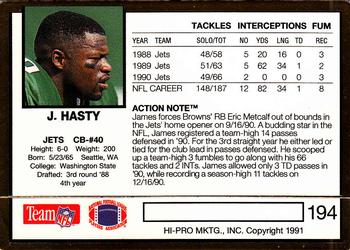 1991 Action Packed #194 James Hasty Back