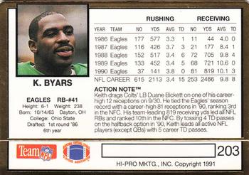 1991 Action Packed #203 Keith Byars Back