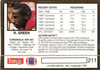 1991 Action Packed #211 Roy Green Back