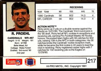 1991 Action Packed #217 Ricky Proehl Back