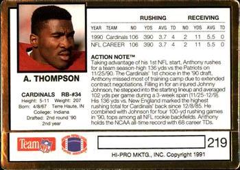 1991 Action Packed #219 Anthony Thompson Back
