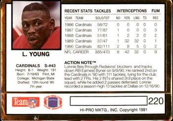 1991 Action Packed #220 Lonnie Young Back