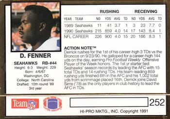 1991 Action Packed #252 Derrick Fenner Back